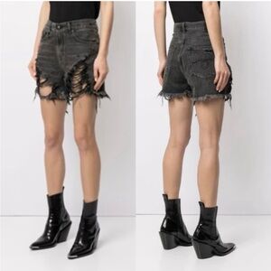R13 black shredded slouch denim shorts sz 25